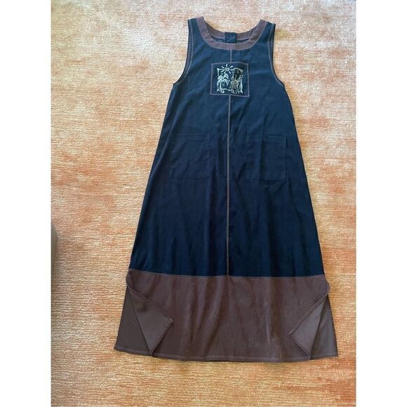 Vintage California Concepts Maxi Dress Black Brown Sleeveless Giraffe Size 14 - Picture 1 of 7